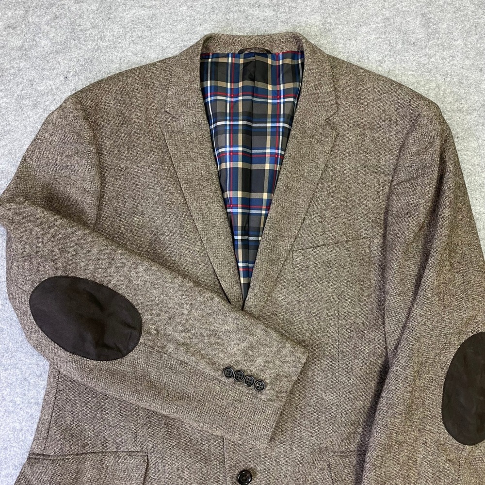 US Polo Assn Elbow Patch Tweed Jacket Blazer Mens Sz 50L Tan Hopsack Wool Blend - Picture 2 of 16